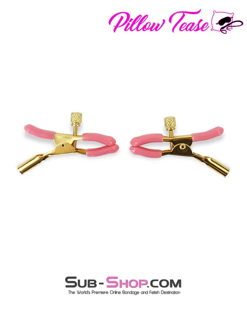 1102M      Pink Rubber Adjustable Gold Nipple Clamps