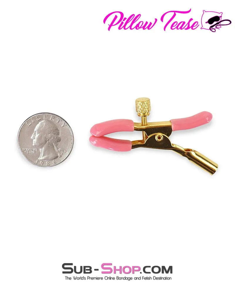 1102M      Pink Rubber Adjustable Gold Nipple Clamps