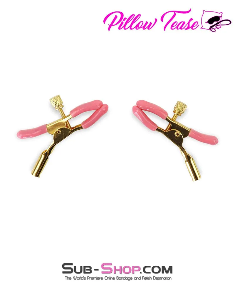 1102M      Pink Rubber Adjustable Gold Nipple Clamps