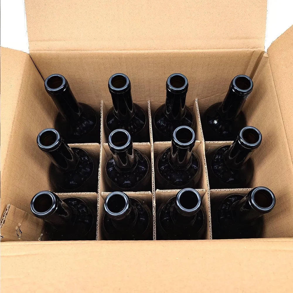 12 x 750mL Wine Bottles - Including Corks, Black Heat Shrink Sleeves & Hand Crafted Labels