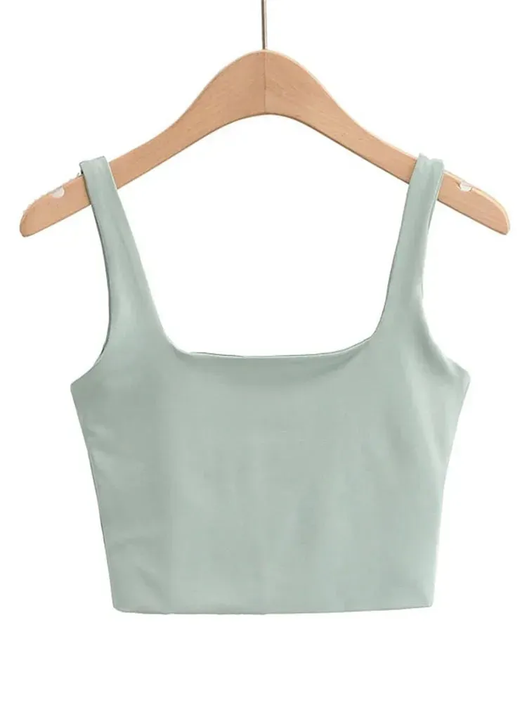 2022 Summer Women Sexy Sleeveless Tops Fashion Short Square Collar Tank Tops 6 Colors