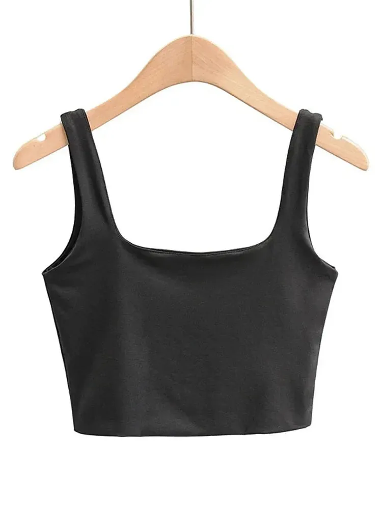 2022 Summer Women Sexy Sleeveless Tops Fashion Short Square Collar Tank Tops 6 Colors