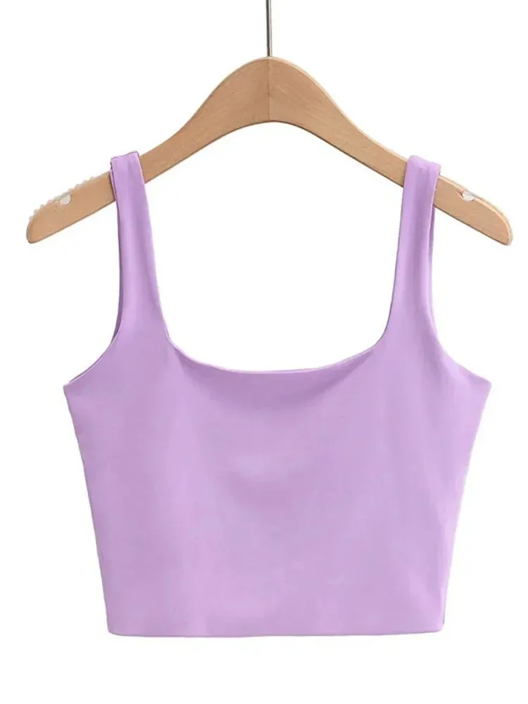 2022 Summer Women Sexy Sleeveless Tops Fashion Short Square Collar Tank Tops 6 Colors