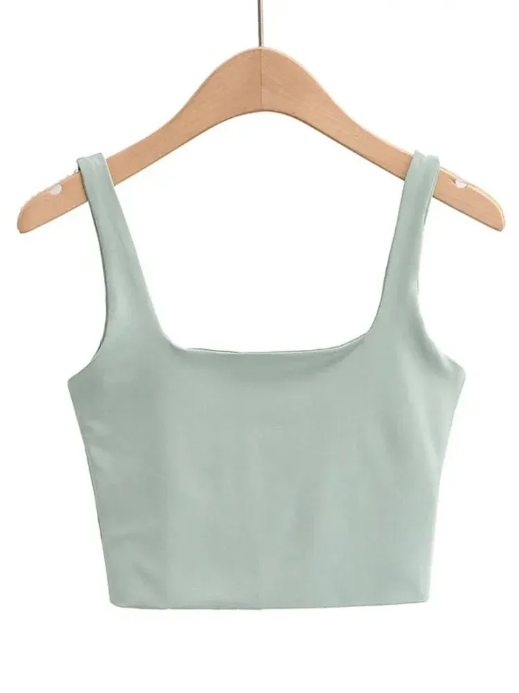 2022 Summer Women Sexy Sleeveless Tops Fashion Short Square Collar Tank Tops 6 Colors