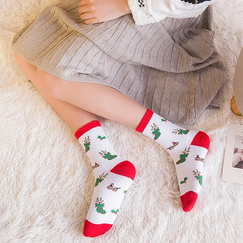 5 Pairs Men/Women Cotton Cartoon Christmas Socks Cute Santa Claus Elk Snow Funny Sock Happy Winter New Year Socks Christmas Gift