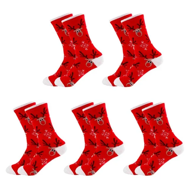 5 Pairs Men/Women Cotton Cartoon Christmas Socks Cute Santa Claus Elk Snow Funny Sock Happy Winter New Year Socks Christmas Gift