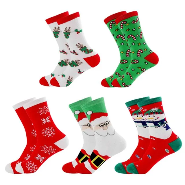 5 Pairs Men/Women Cotton Cartoon Christmas Socks Cute Santa Claus Elk Snow Funny Sock Happy Winter New Year Socks Christmas Gift