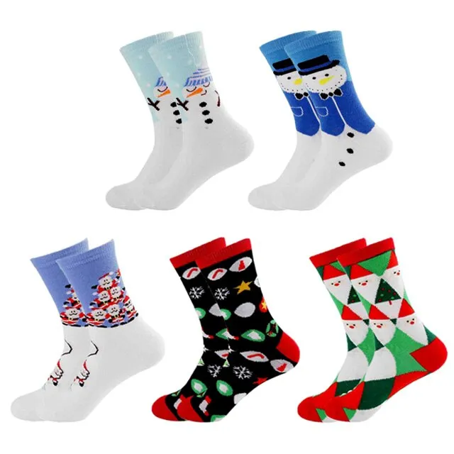 5 Pairs Men/Women Cotton Cartoon Christmas Socks Cute Santa Claus Elk Snow Funny Sock Happy Winter New Year Socks Christmas Gift