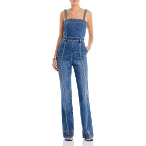 Alice and Olivia Womens Denim Smocked Overall Jeans