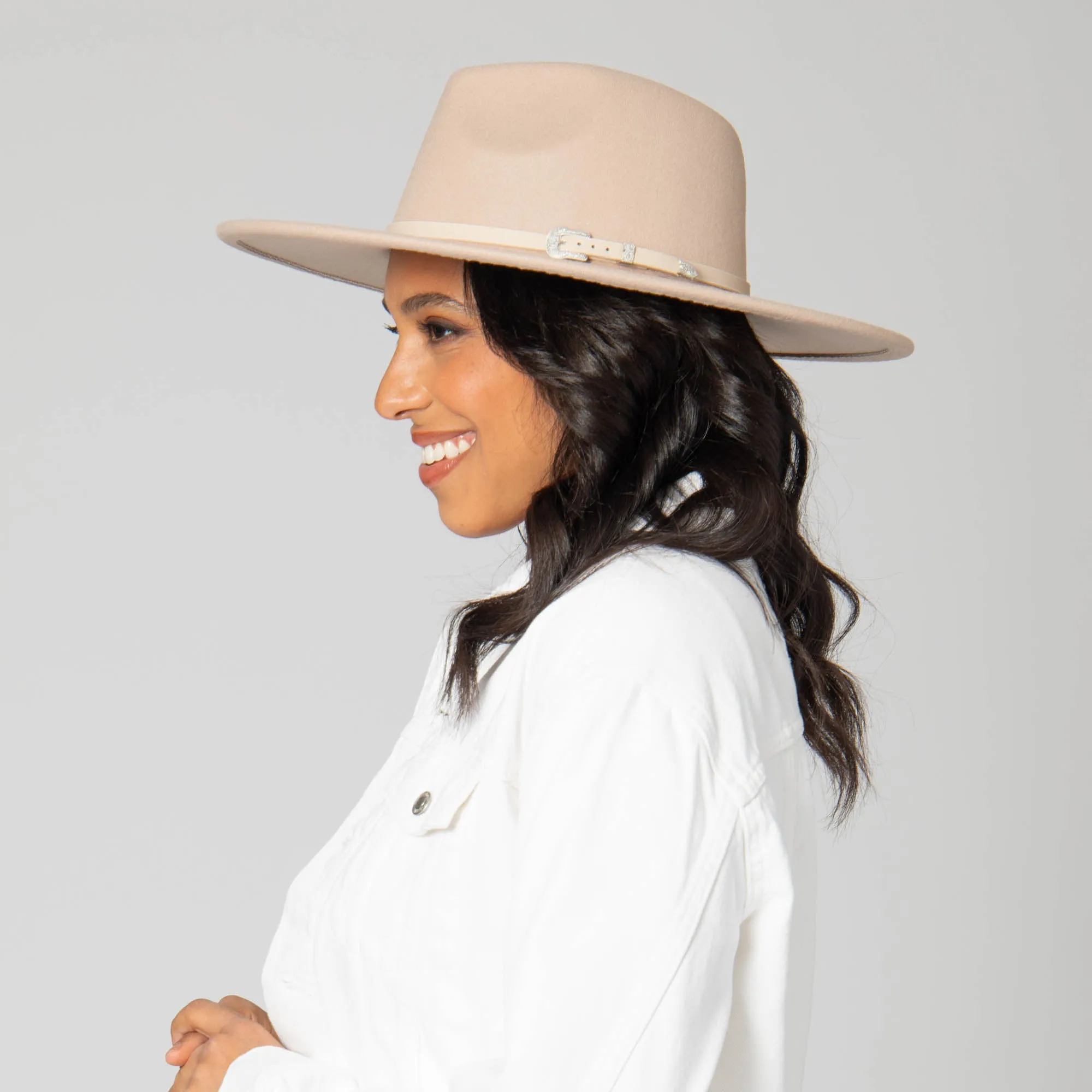 Beverly - Pinch Crown Fedora with Western Buckle