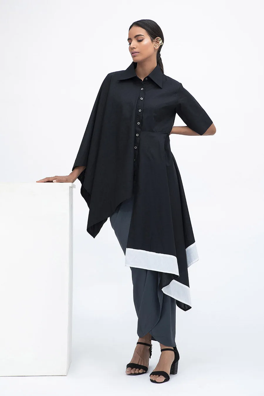 Black Panled Drape Shirt Tunic