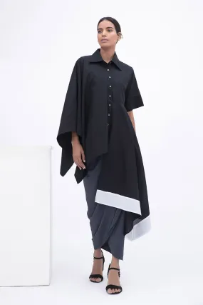 Black Panled Drape Shirt Tunic