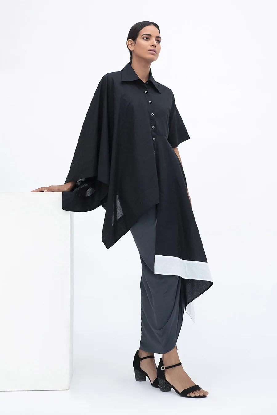 Black Panled Drape Shirt Tunic