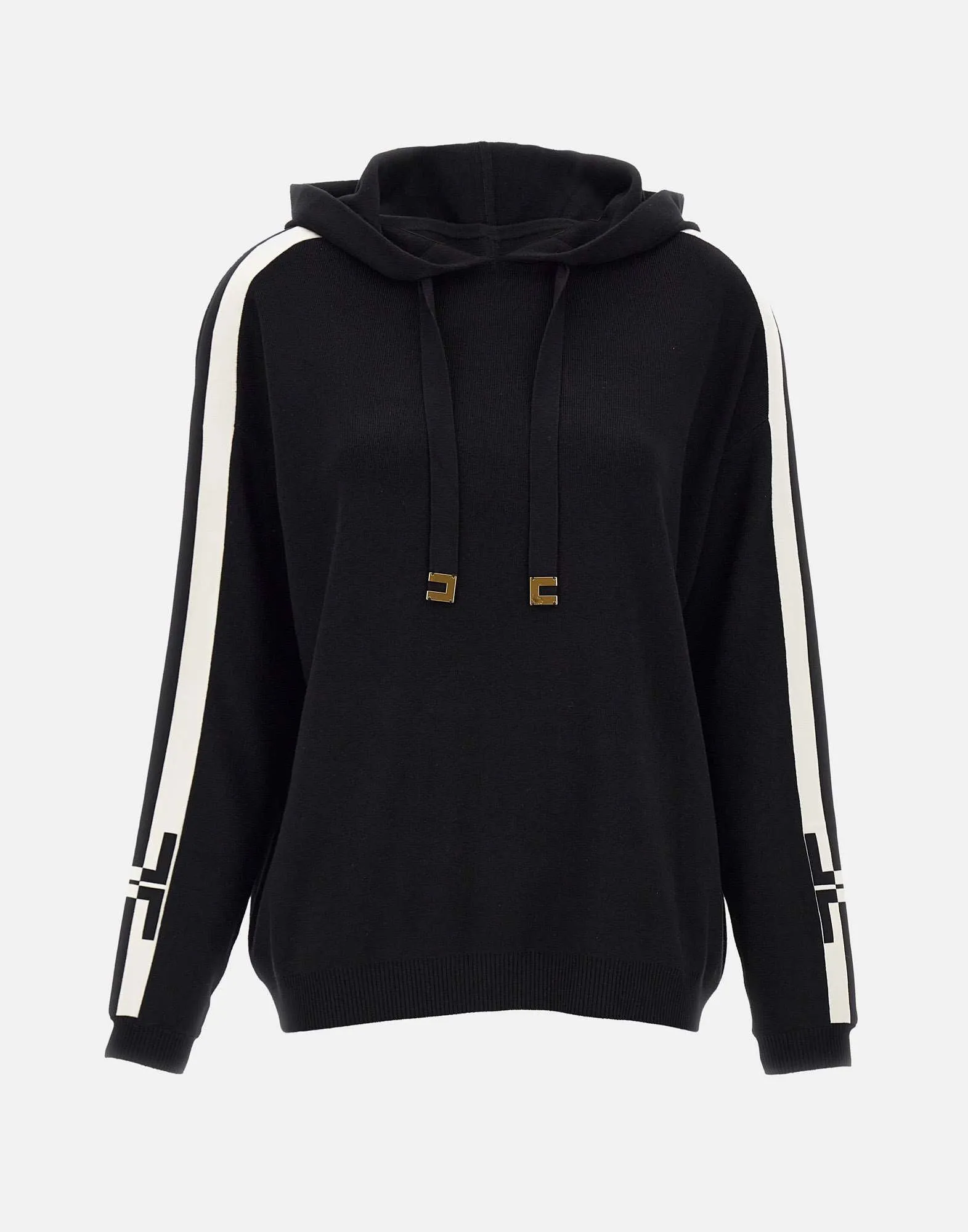 Black Viscose Knit Hooded Sweatshirt