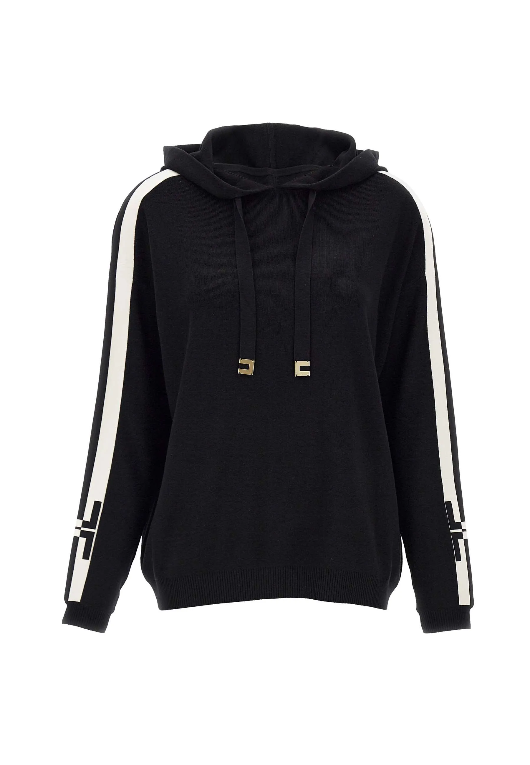 Black Viscose Knit Hooded Sweatshirt