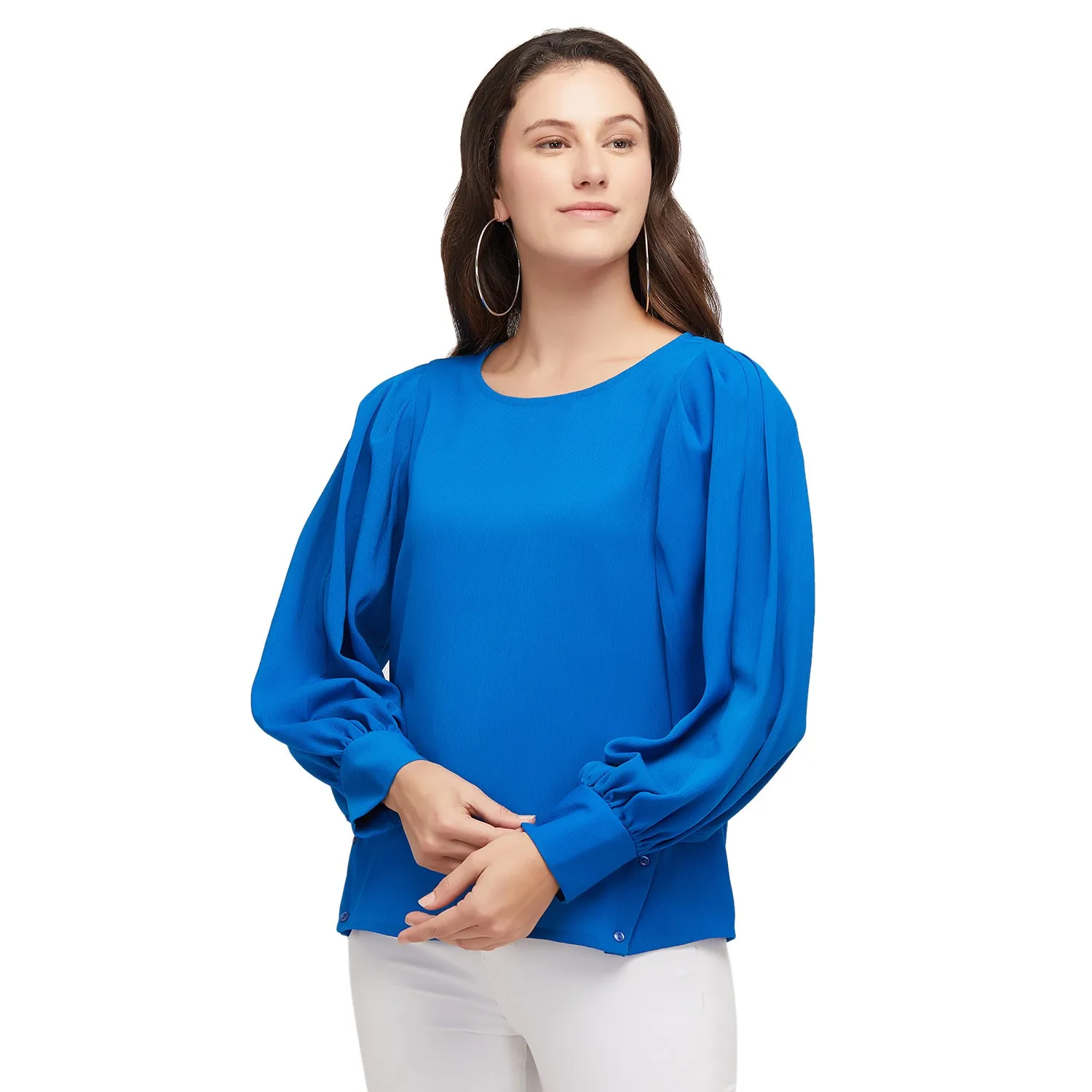 Blue Solid Full Sleeves Top