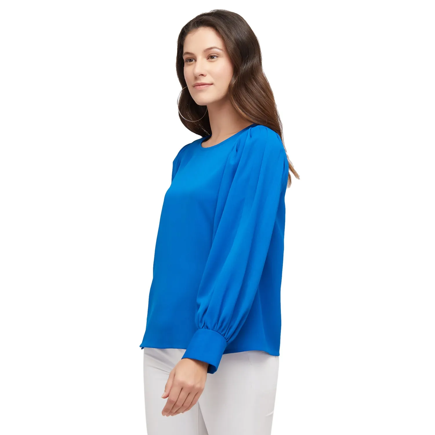 Blue Solid Full Sleeves Top