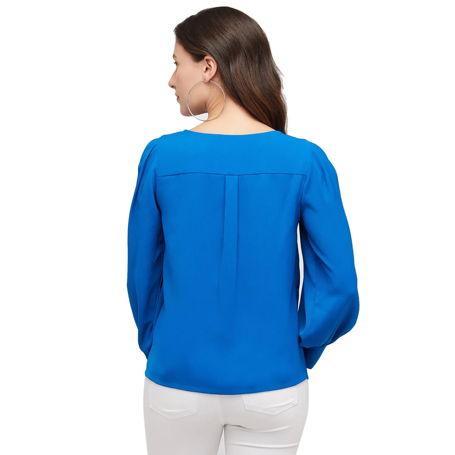 Blue Solid Full Sleeves Top