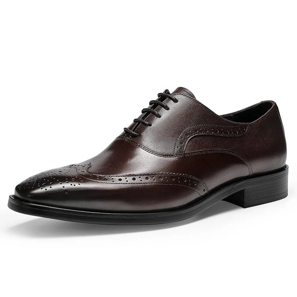 Brogue Wingtip Block Heel Derby for Men