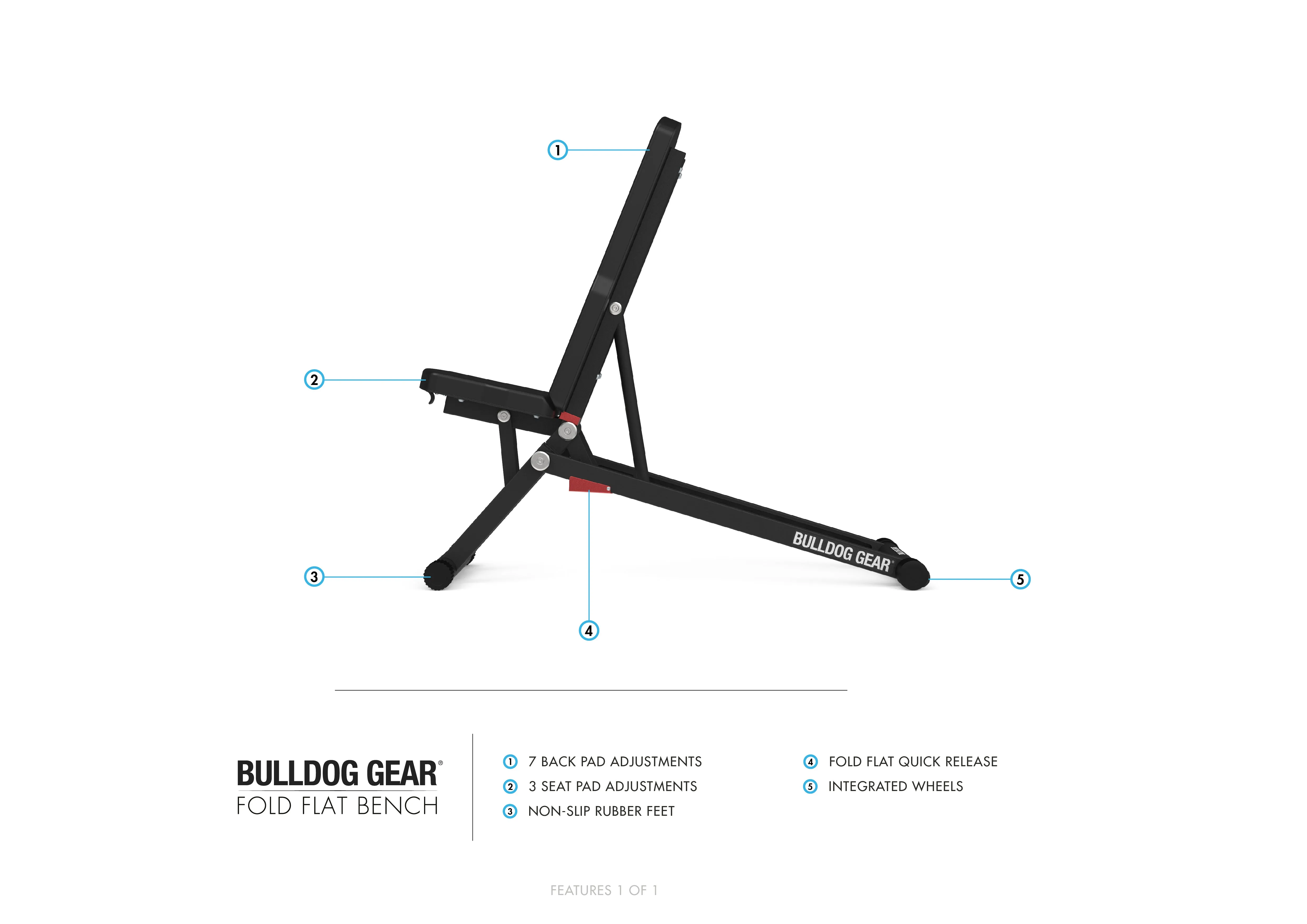 Bulldog Gear - Zero Fold Flat Adjustable Weight Bench