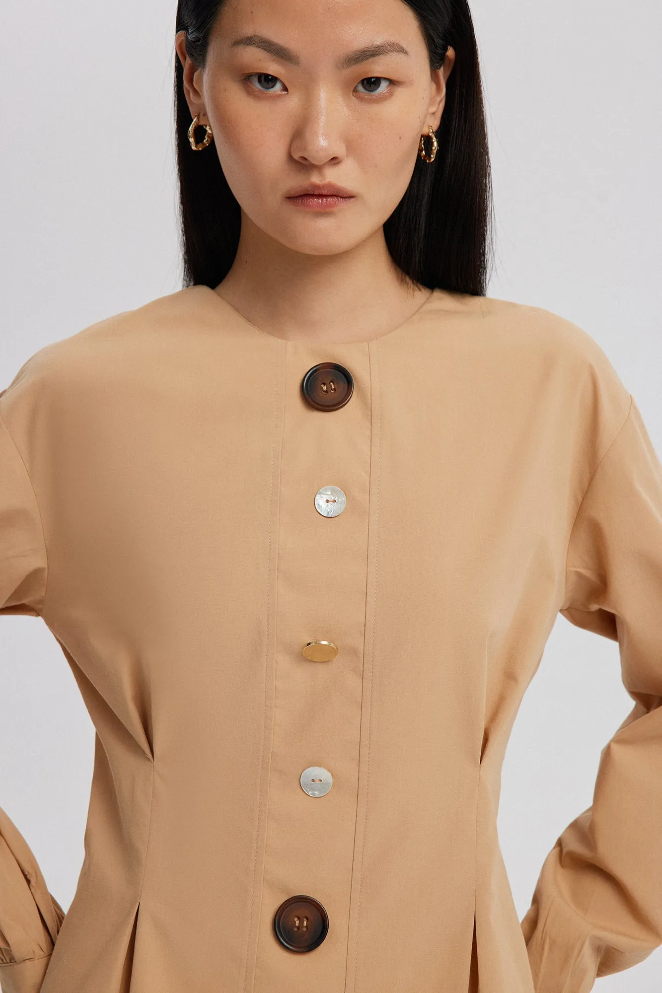 BUTTON DETAIL POPLIN SHIRT