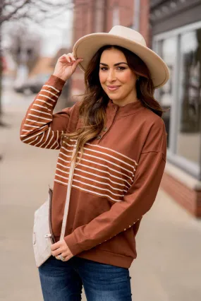 Button Stripe Sweatshirt