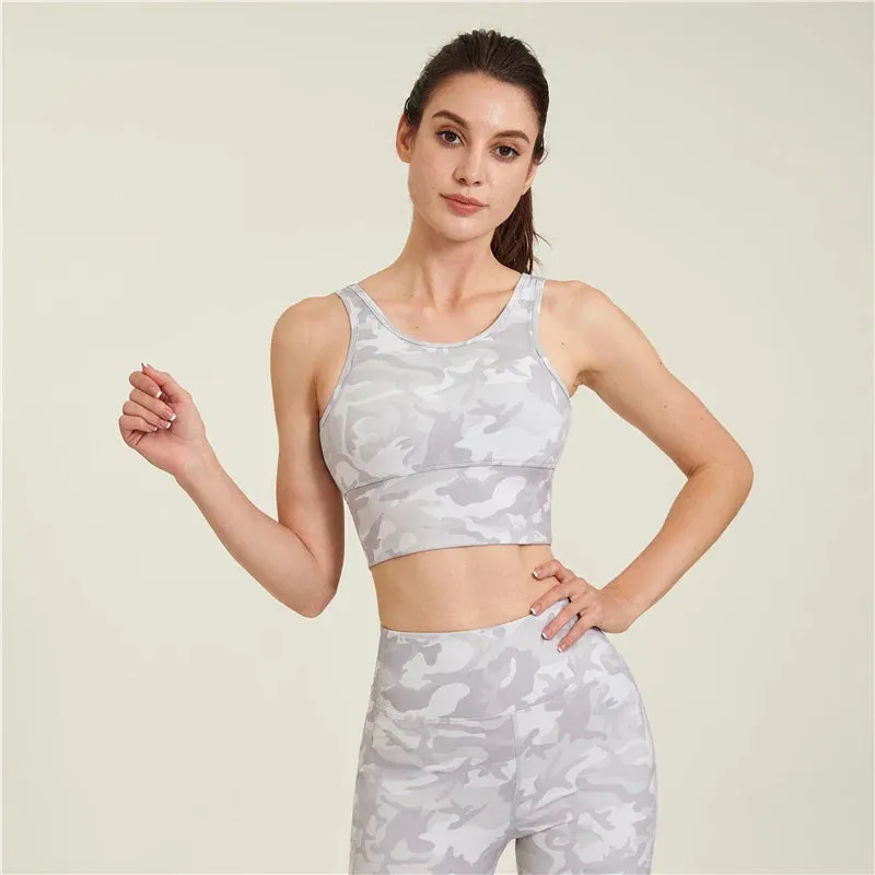 Camouflage Yoga Crop Top Women Push Up Underwear Shockproof Fitness Vest Gym Sportswear Sports Bra