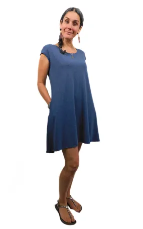 Cap Sleeve Tunic Dress w/pockets - Heather Lake (Blue) - Tencel-Organic Cotton