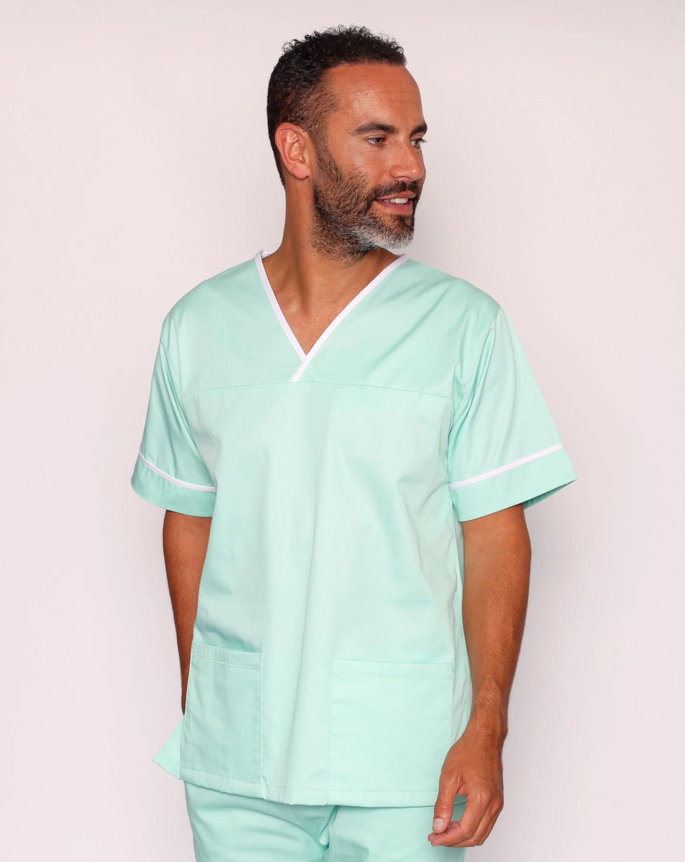 Casey Unisex Smart Scrub Tunic - Eau De Nil / White