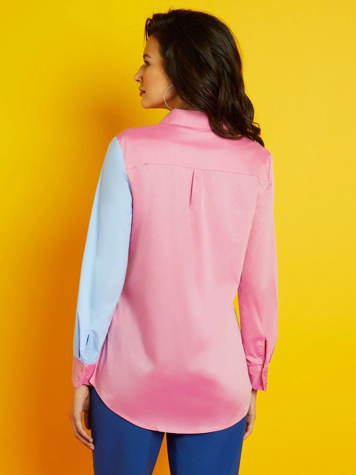 Colorblock Button-Down Tunic Shirt