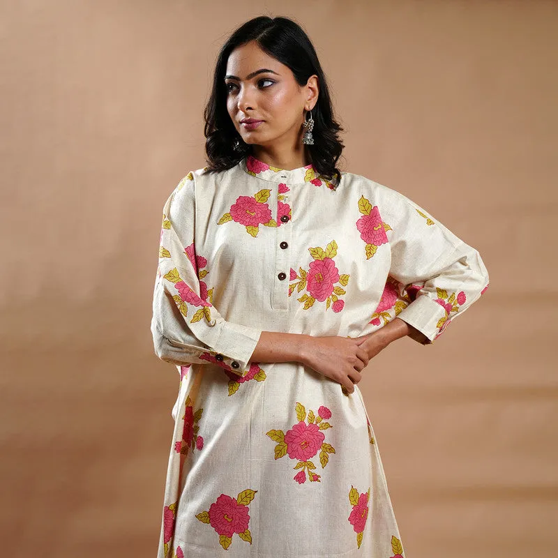 Cotton Printed Kurta For Women | Floral Block Print | Loose Fit | Multicolour