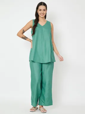 Cotton Solid V-Neck Tunic Co-ord