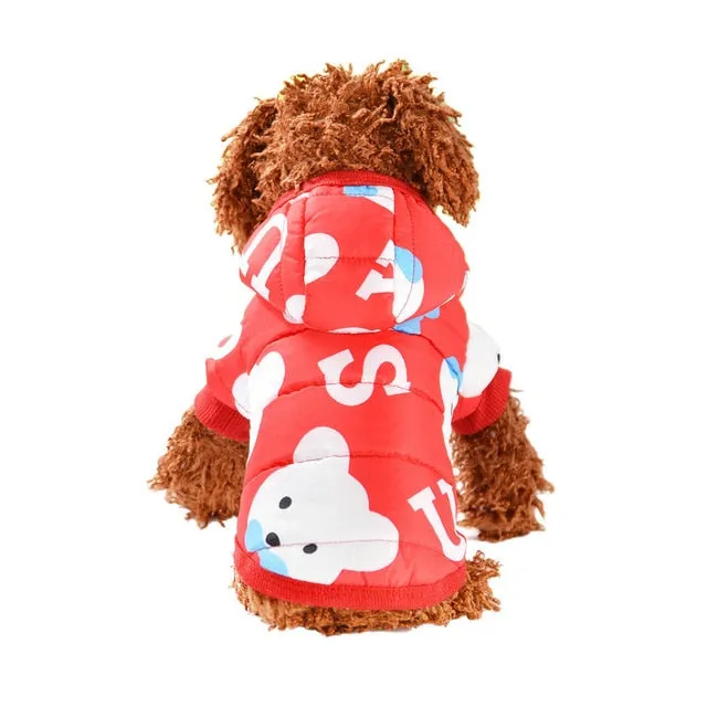 Cute Cartoon Print Soft Winter Hooded Jacket For Small Dogs