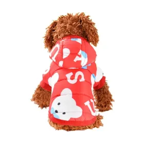 Cute Cartoon Print Soft Winter Hooded Jacket For Small Dogs