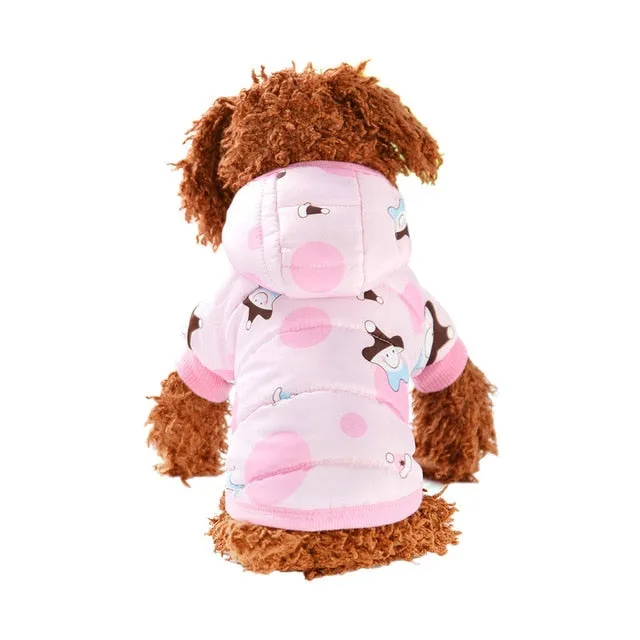 Cute Cartoon Print Soft Winter Hooded Jacket For Small Dogs