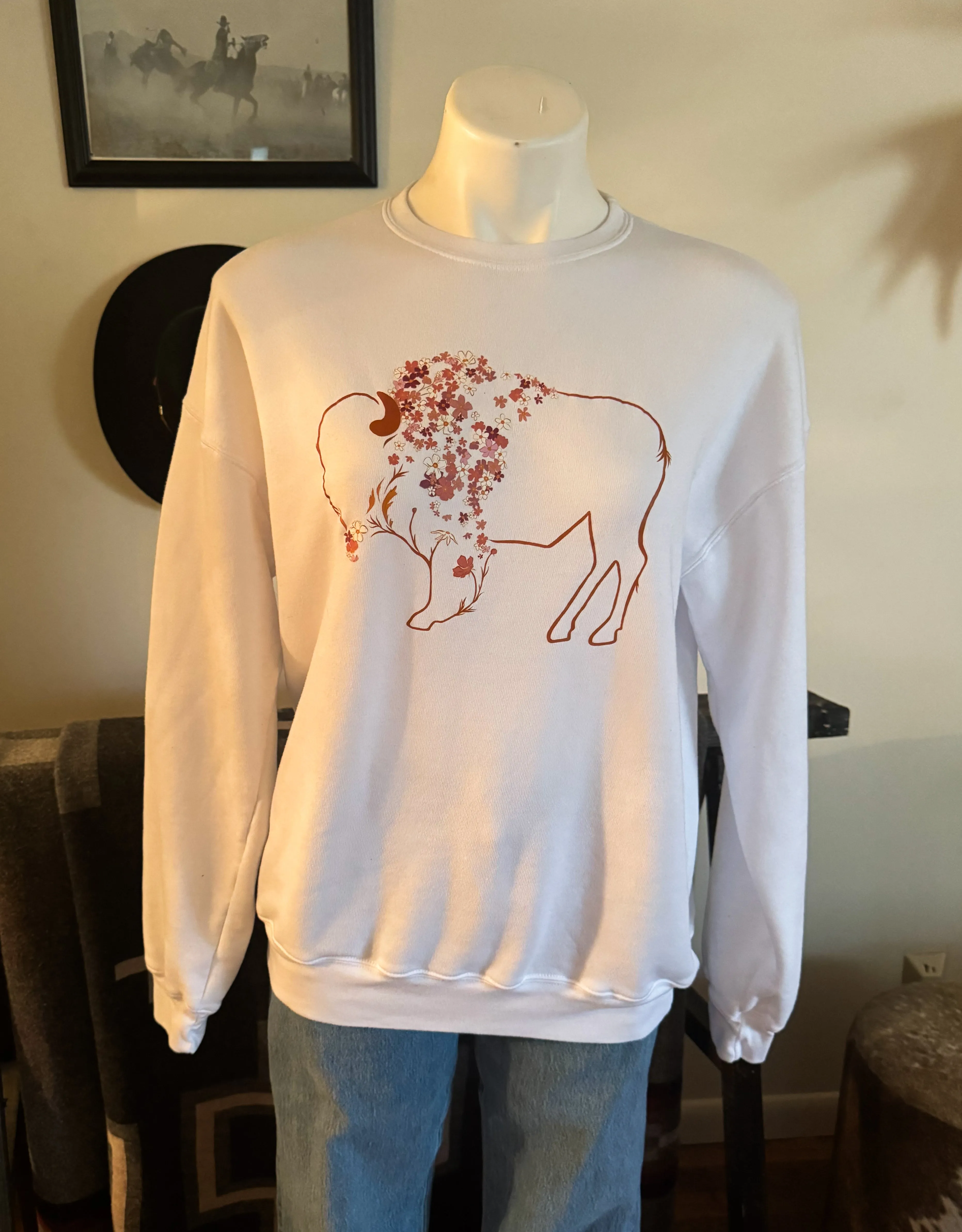 Daisy Bison Drop Shoulder Crew Sweatshirt