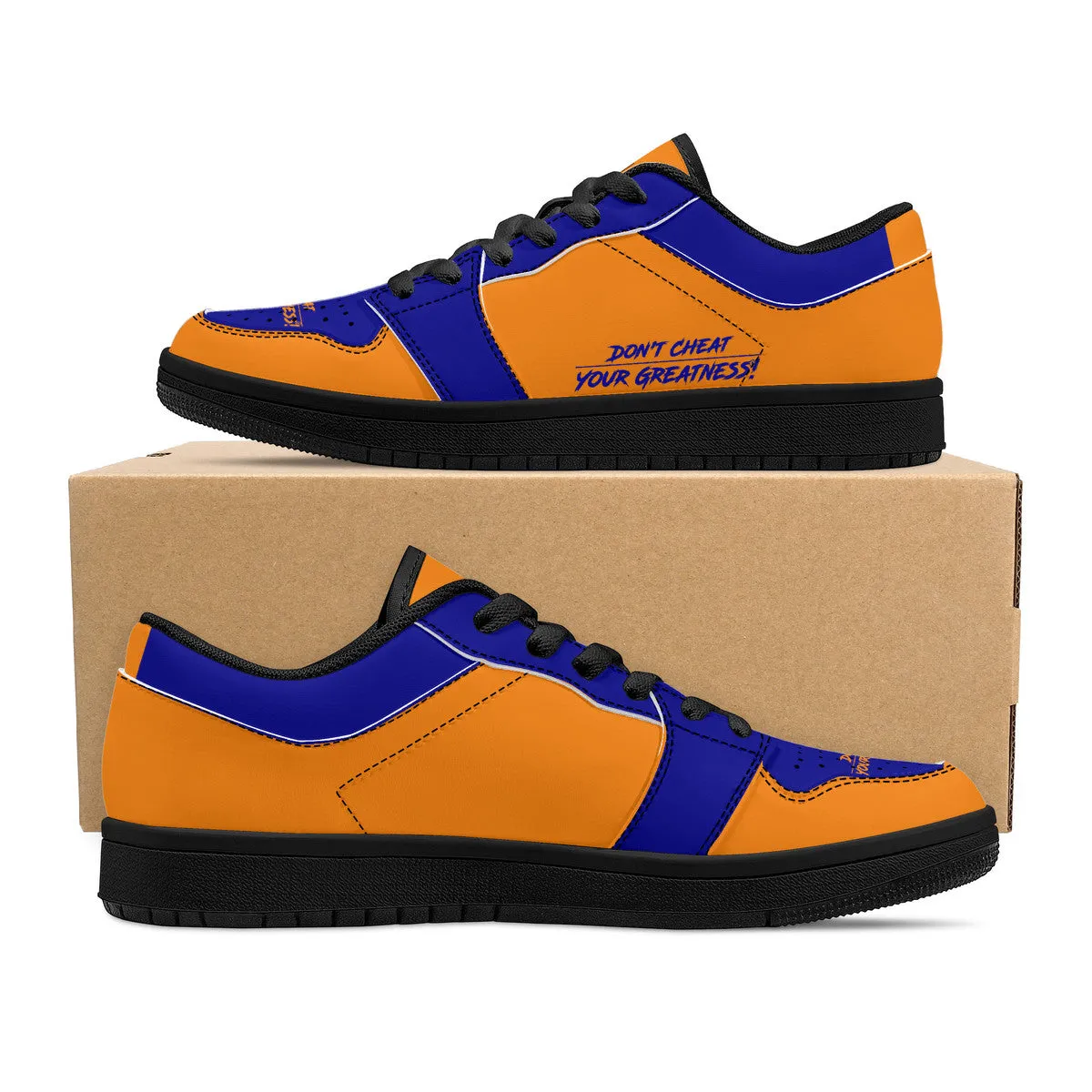 DCYG G4's Orange & Blue, Black Sole Low-Top Leather Sneakers