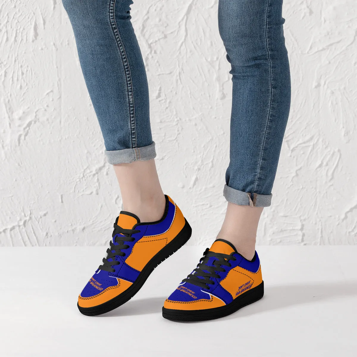 DCYG G4's Orange & Blue, Black Sole Low-Top Leather Sneakers