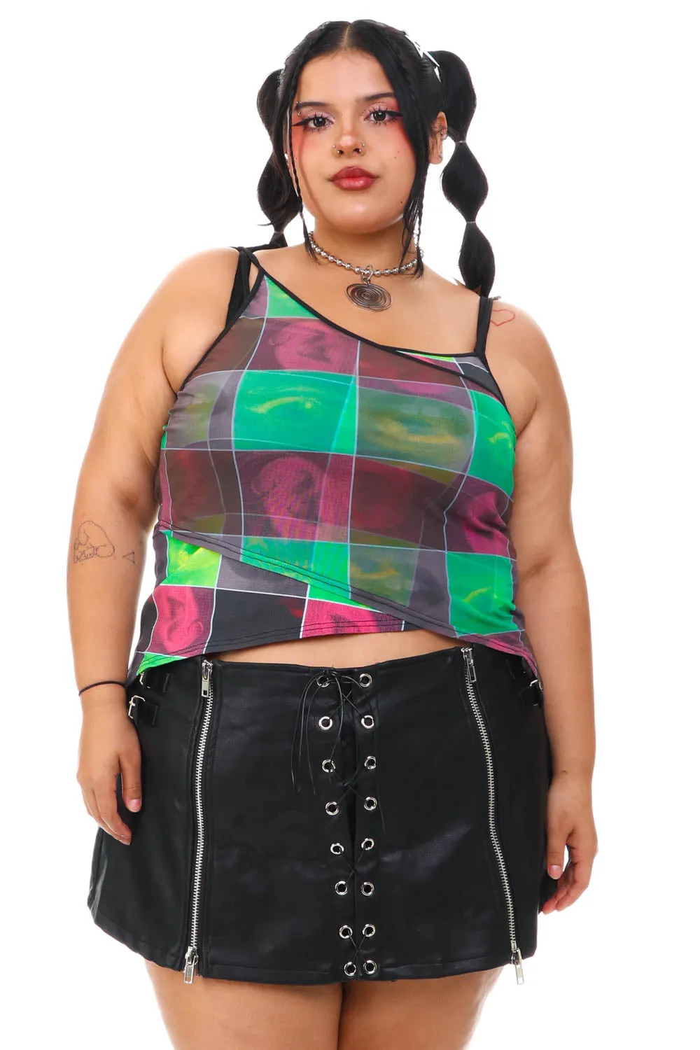 Disco Grid Print Criss-Cross Layer Top