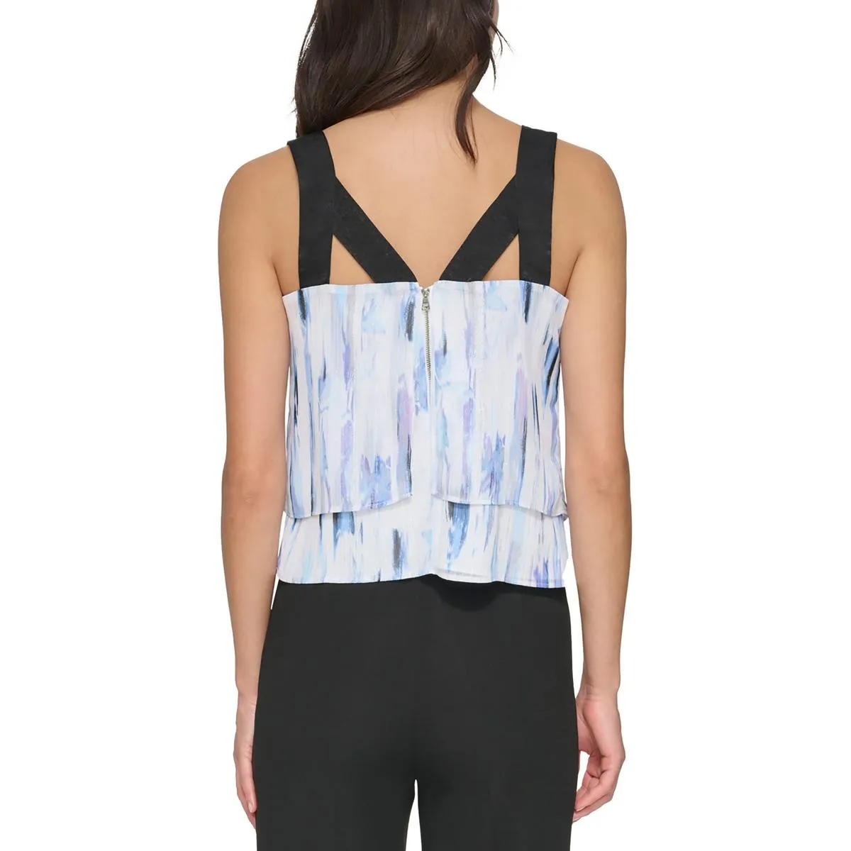 DKNY Womens Metallic Double Layer Tank Top