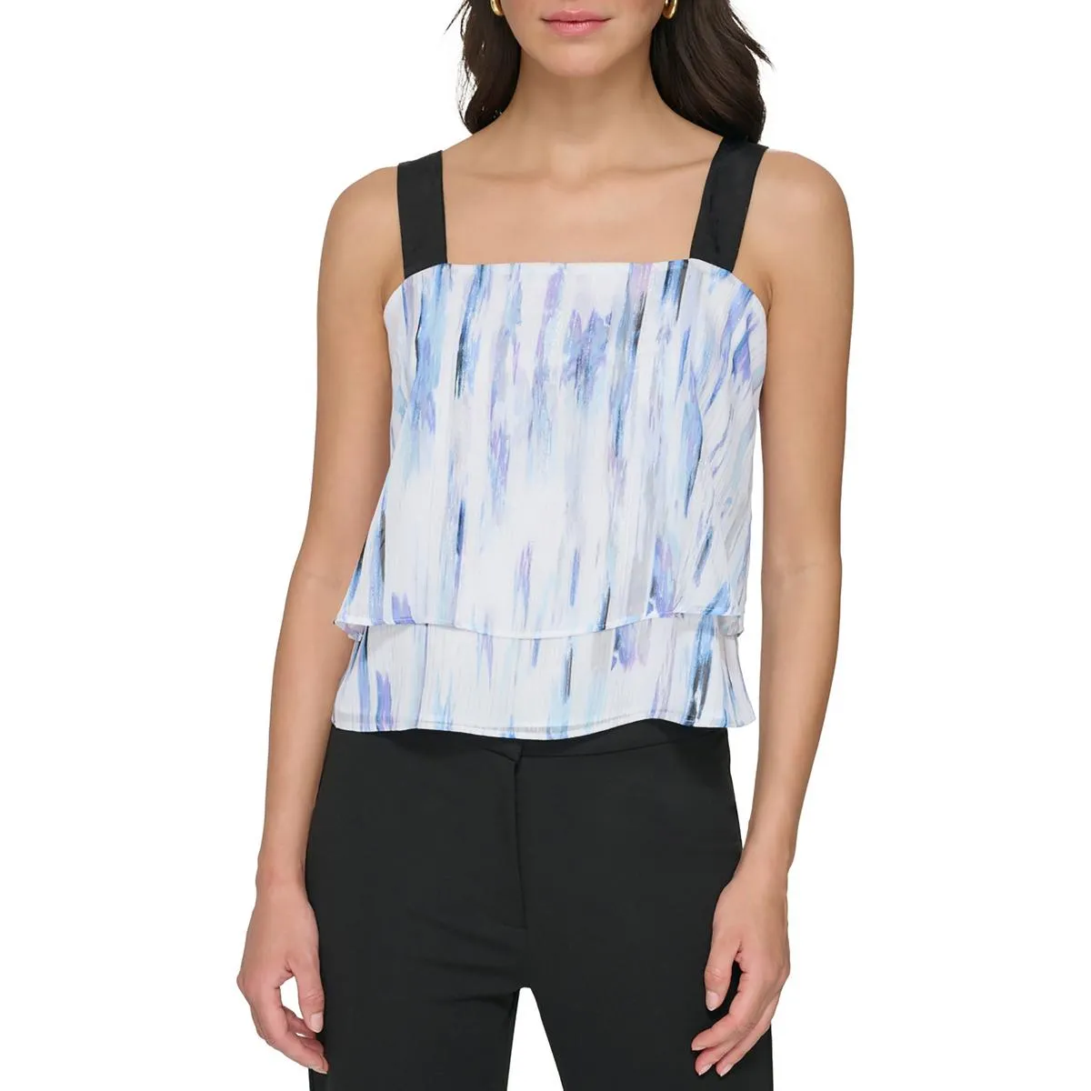 DKNY Womens Metallic Double Layer Tank Top