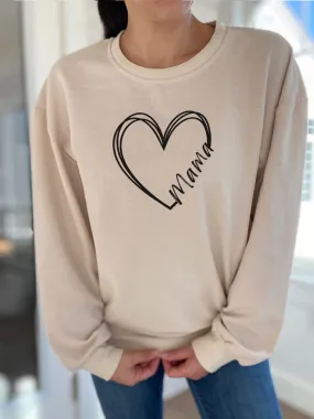 Double Heart Mama Waffle Knit Crewneck