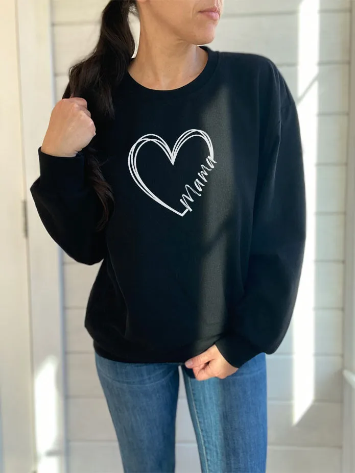 Double Heart Mama Waffle Knit Crewneck