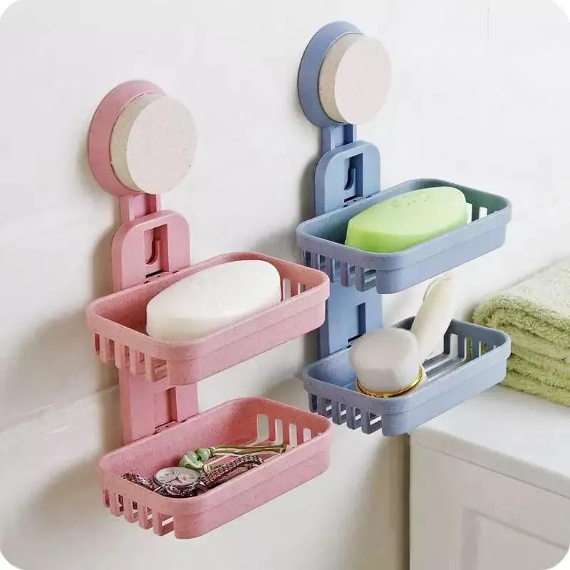 Double Layer Bathroom Soap Holder, Kitchen Dish Soap Stand, Wall-Mounted Kitchen Sponge Drain Holder