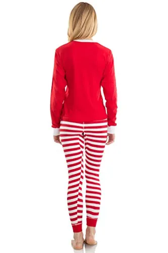 Elowel Adult Womens Mens Red Top & Red White  Pants  Christmas Fitted Pajamas 100% Cotton