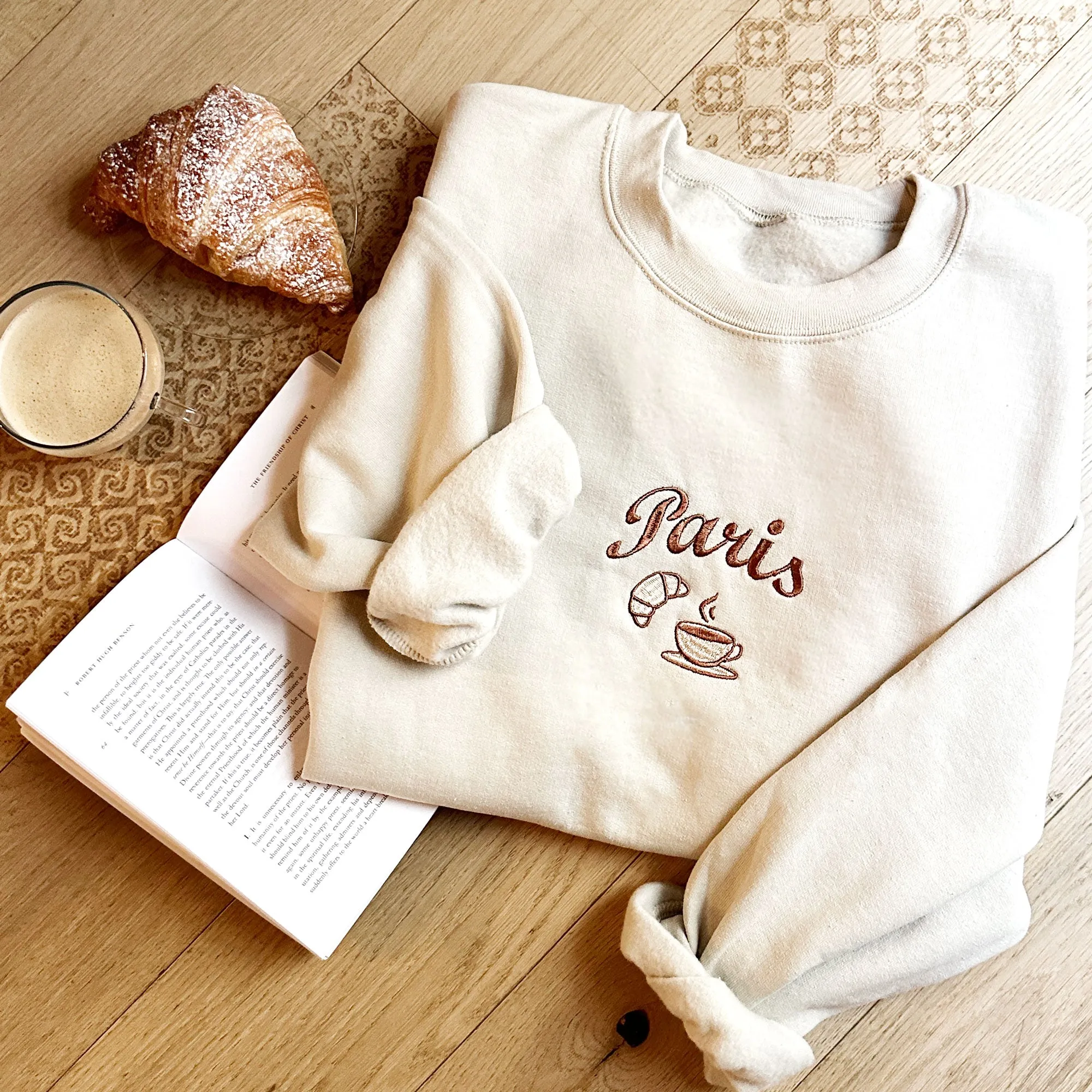 Embroidered Paris France Sweatshirt | French Croissant Sweatshirt