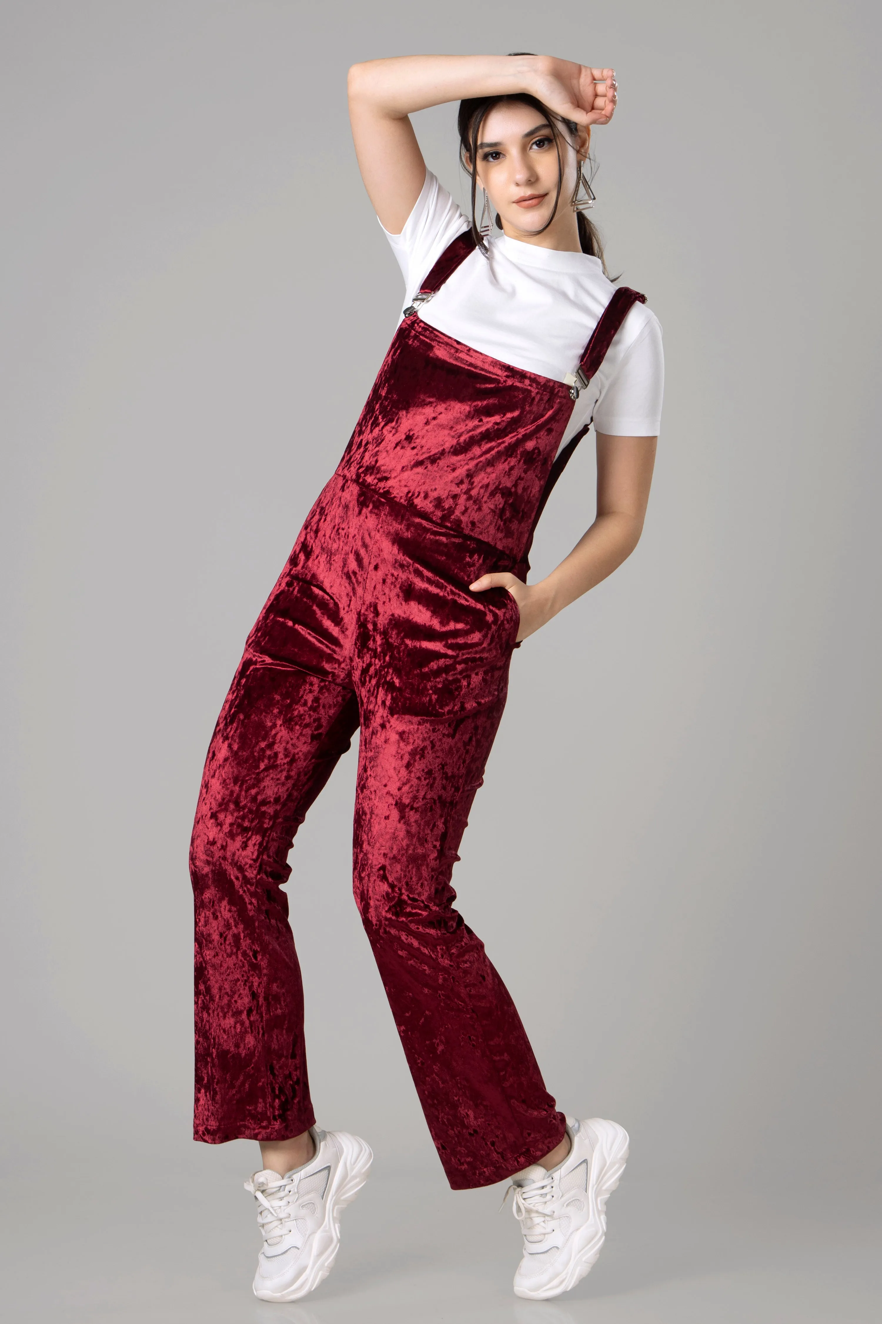 Exclusive Velvet Overall Jumpsuit For Women