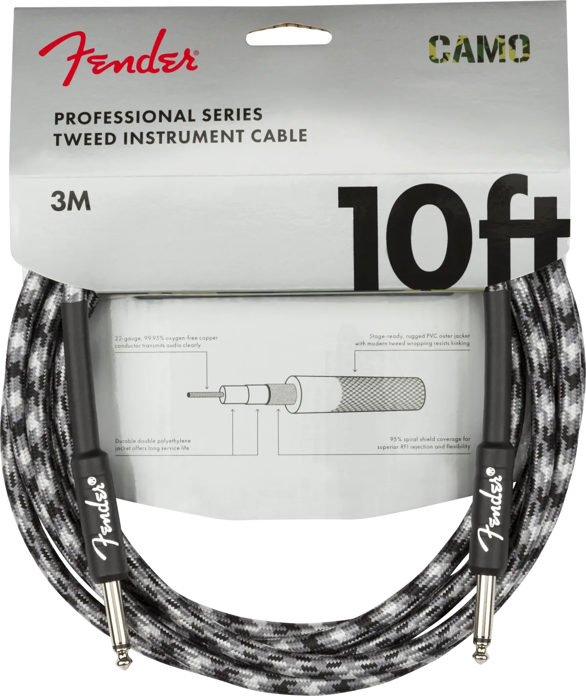 Fender Professional Series Instrument Cable Straight/Straight 10' - Winter Camo