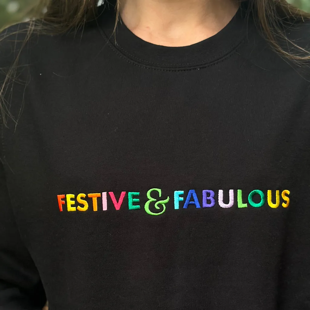 Festive & Fabulous Rainbow Embroidered Christmas Sweatshirt in Black