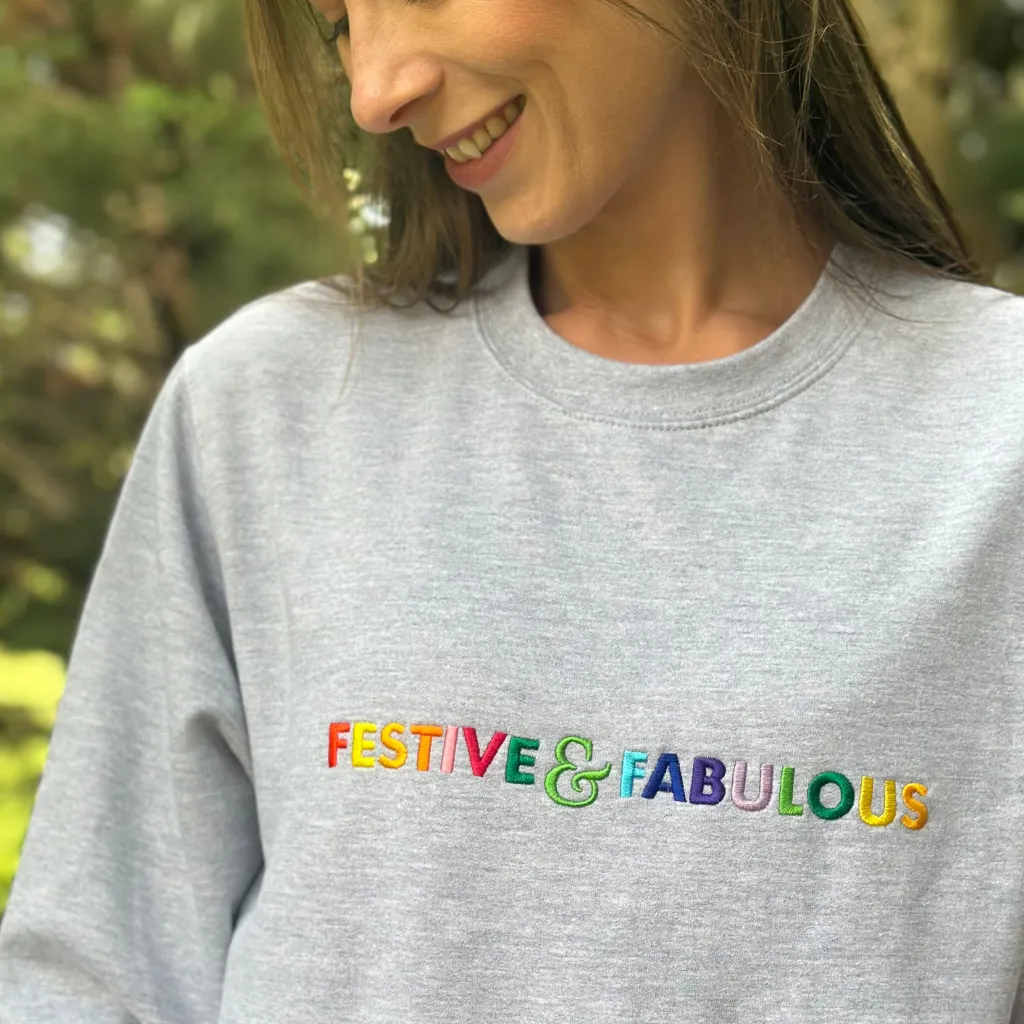 Festive & Fabulous Rainbow Embroidered Christmas Sweatshirt in Black